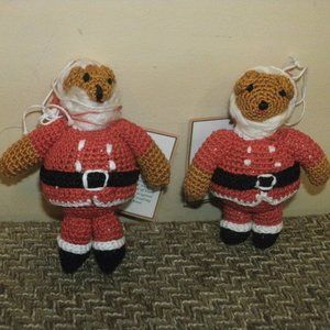 NWT 2 ~ Handcrafted 3D Crochet knit Christmas Santa Teddy Bear Ornaments 4" NEW